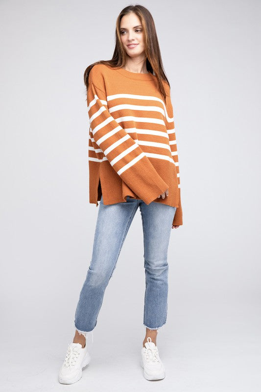 Ribbed Hem Stripe Sweater, Various Colors