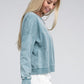 French Terry Acid Wash Boat Neck Pullover Sweatshirts