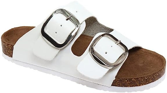 White Buckle Slide On Sandal - southernsistersshoppe