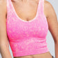 2-Way Neckline Washed Ribbed Cropped Tank Top, Various