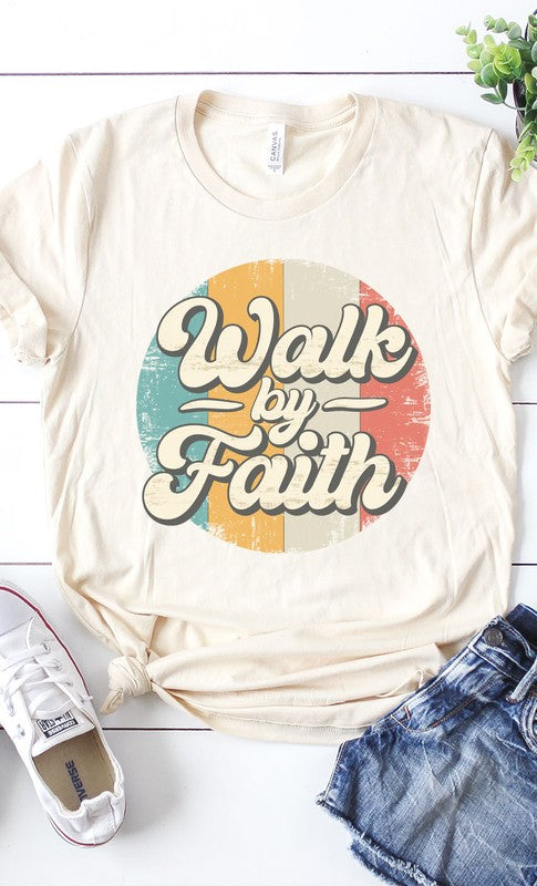 Walk By Faith Vintage Retro Graphic Tee