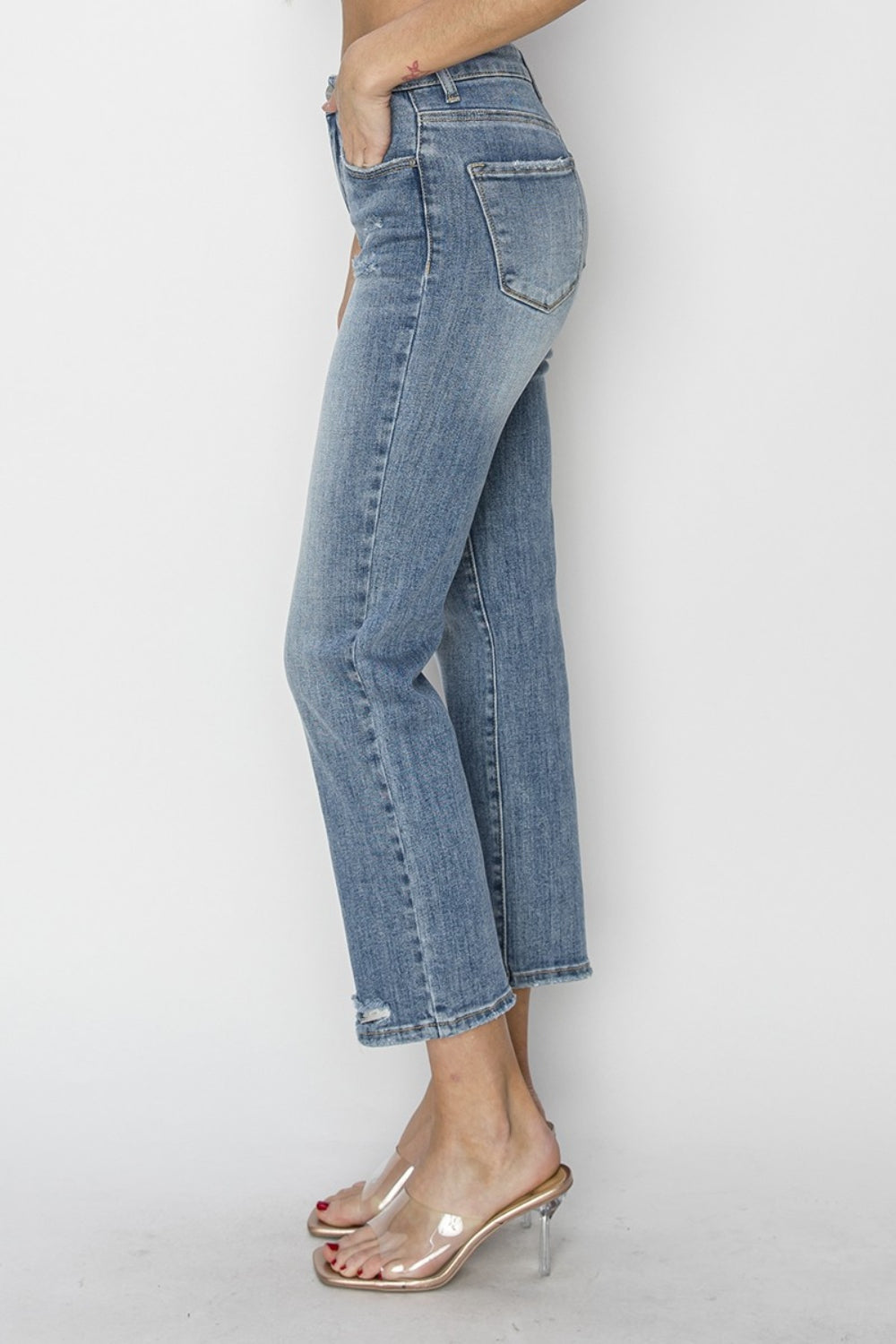 RISEN High Waist Distressed Cropped Jeans