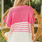 Contrast Stripe Short Sleeve V-Neck Sweater