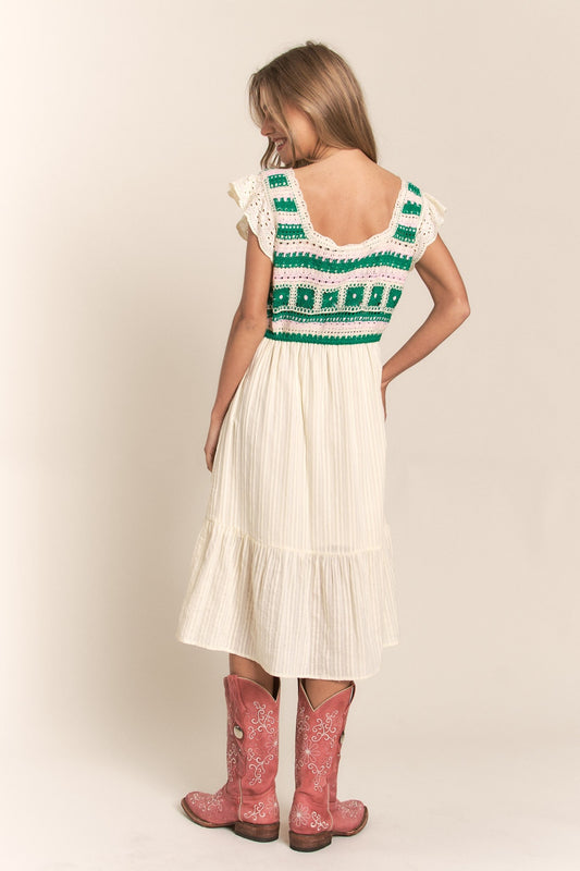 Ruffle Hem Midi Crochet Dress