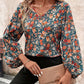 Printed V-Neck Balloon Sleeve Blouse