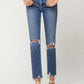 High Rise Distressed Hem Ankle Slim Straight Jeans