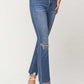 High Rise Distressed Hem Ankle Slim Straight Jeans