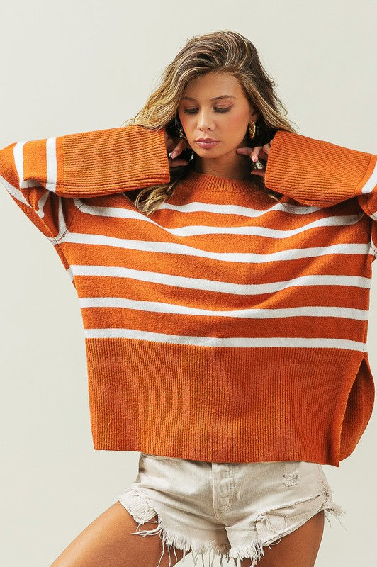 Ribbed Hem Stripe Sweater, Various Colors