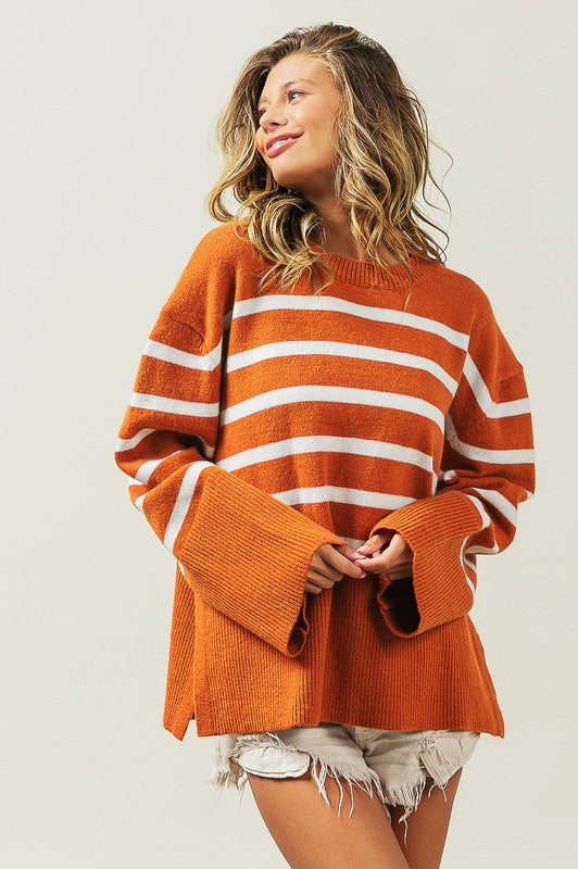 Ribbed Hem Stripe Sweater, Various Colors