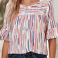 White Water Color Stripe Ruffle Half Sleeve Blouse
