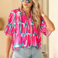 Abstract Brushwork Print Buttoned V Neck Blouse