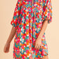 Floral Tie Split Neck Bubble Sleeve Babydoll Dress