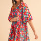 Floral Tie Split Neck Bubble Sleeve Babydoll Dress