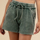 Zenana Acid Wash Fleece Drawstring Shorts with Pockets