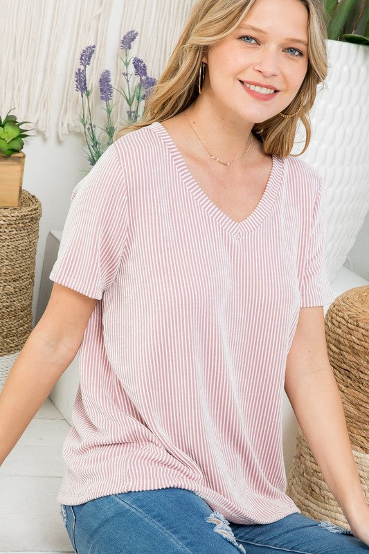 Curvy Rib Stripe Top