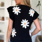 Ruffled Flower Round Neck Cap Sleeve Sweater