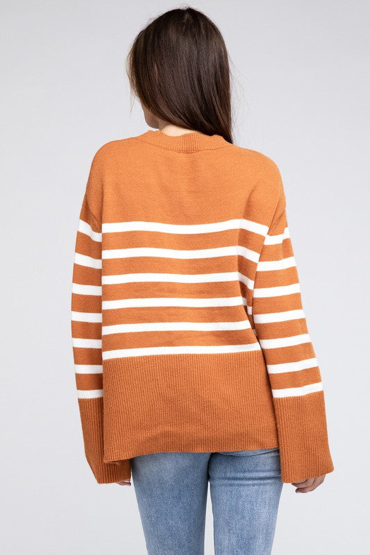 Ribbed Hem Stripe Sweater, Various Colors