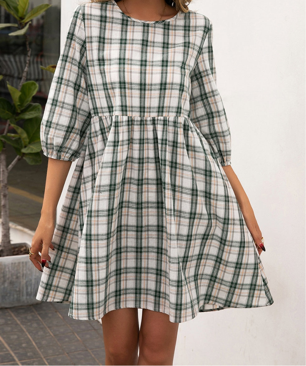 Plaid Round Neck Dress