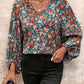 Printed V-Neck Balloon Sleeve Blouse