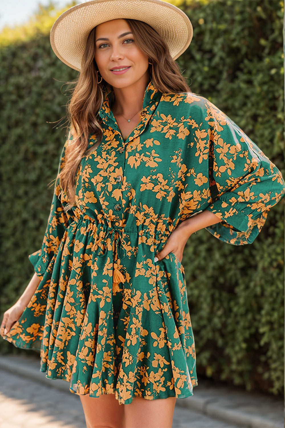 Printed Three-Quarter Sleeve Dress