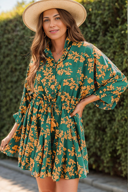 Printed Three-Quarter Sleeve Dress