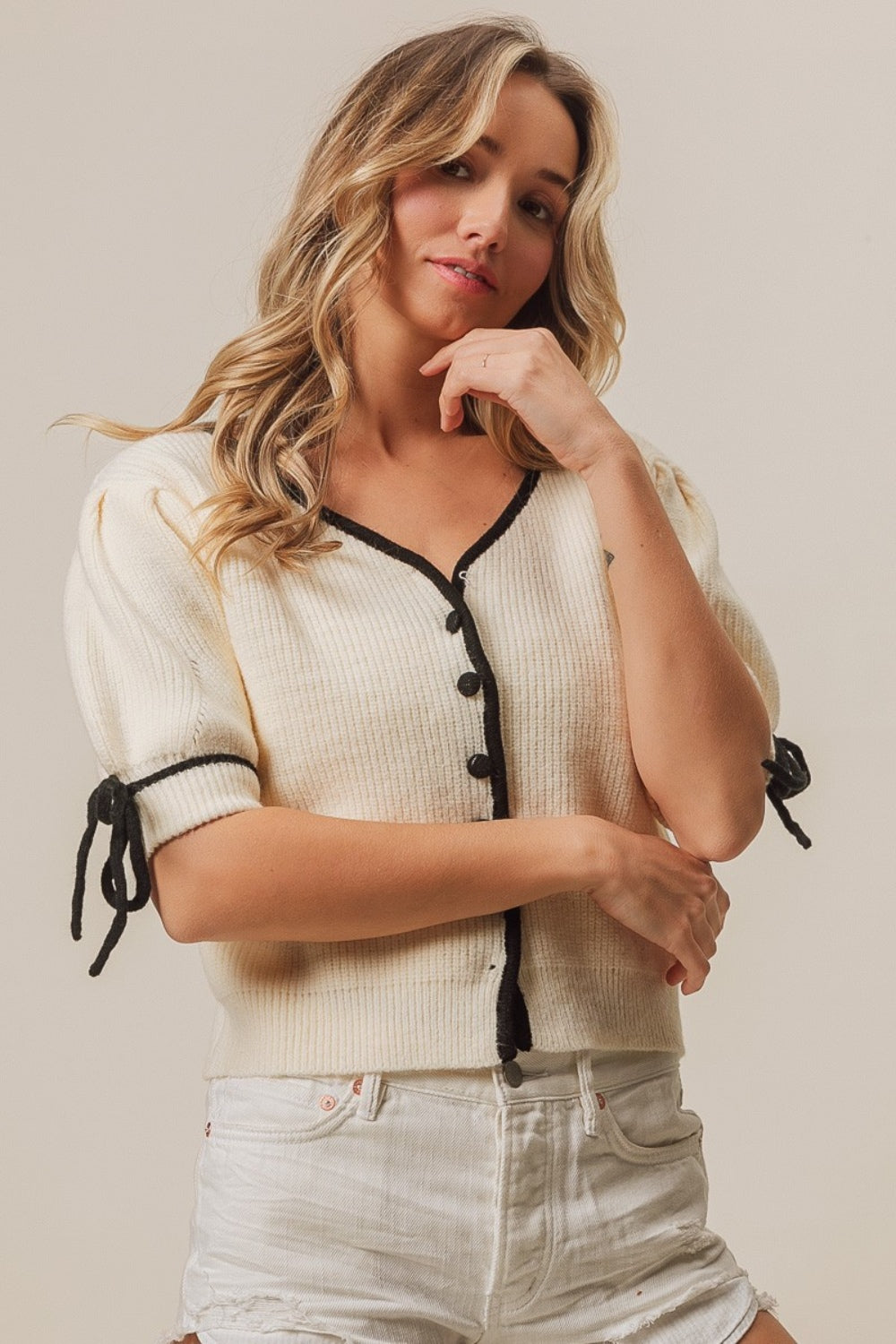 Contrast Binding Buttoned Cardigan Top