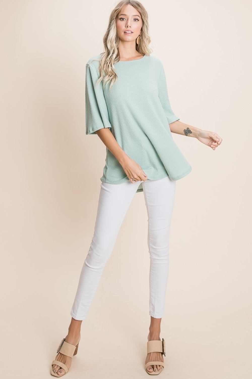 Round Neck Waffle Knit Top