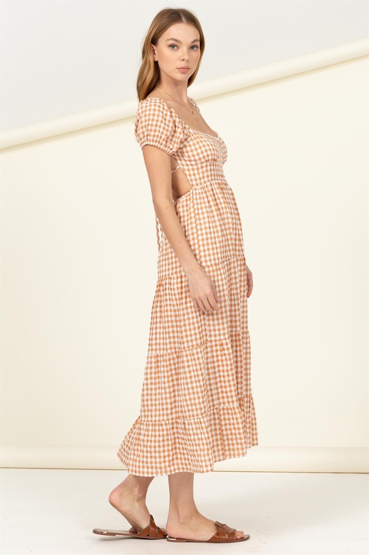 Somewhere to Go Tie-Back Gingham Print Maxi Dress