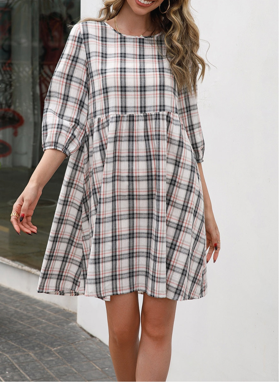 Plaid Round Neck Dress