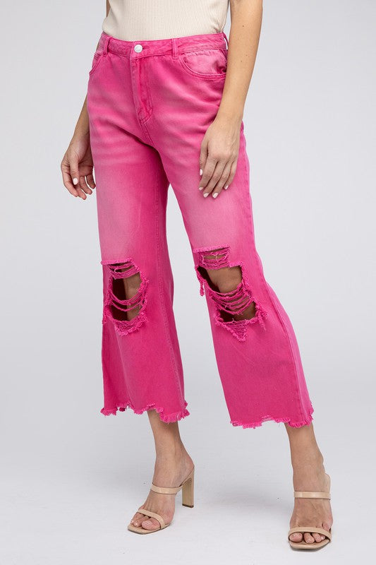 Distressed Washed Wide Leg Pants, Various