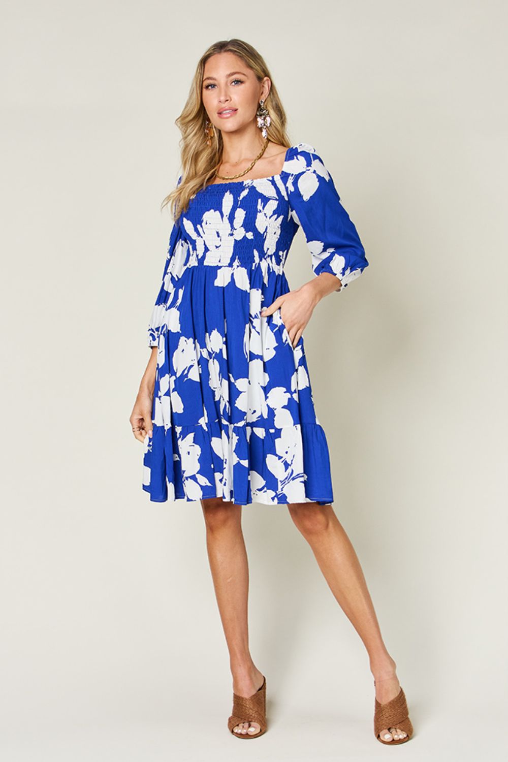 Floral Ruffle Hem Smocked Dress