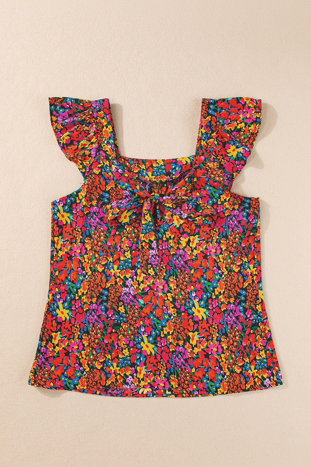 Tied Printed Square Neck Cap Sleeve Top