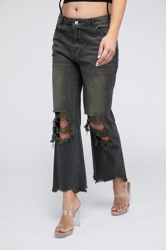 Distressed Washed Wide Leg Pants, Various