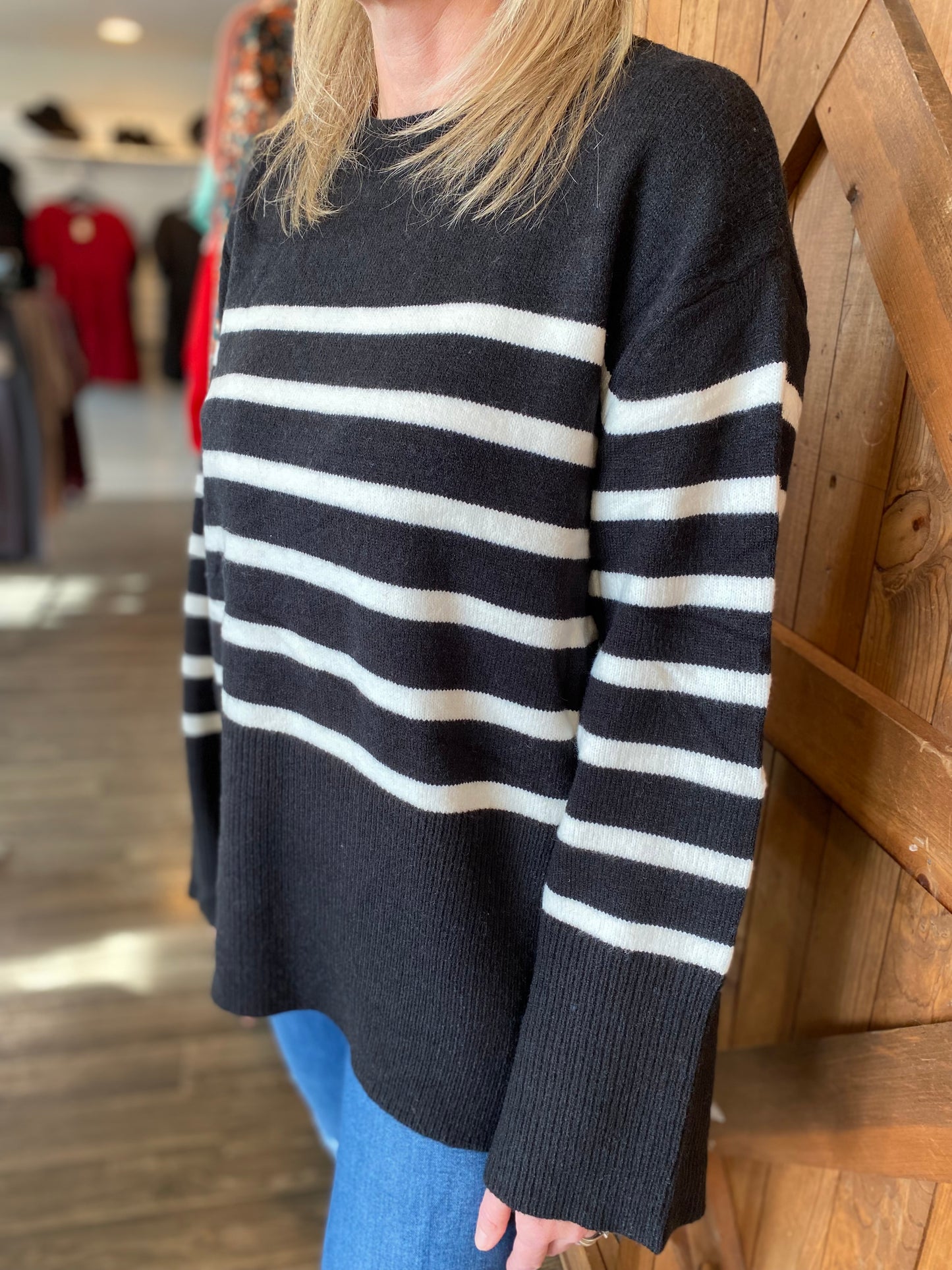 Ribbed Hem Stripe Sweater, Various Colors