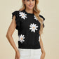 Ruffled Flower Round Neck Cap Sleeve Sweater