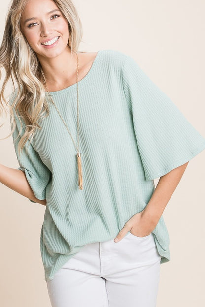 Round Neck Waffle Knit Top