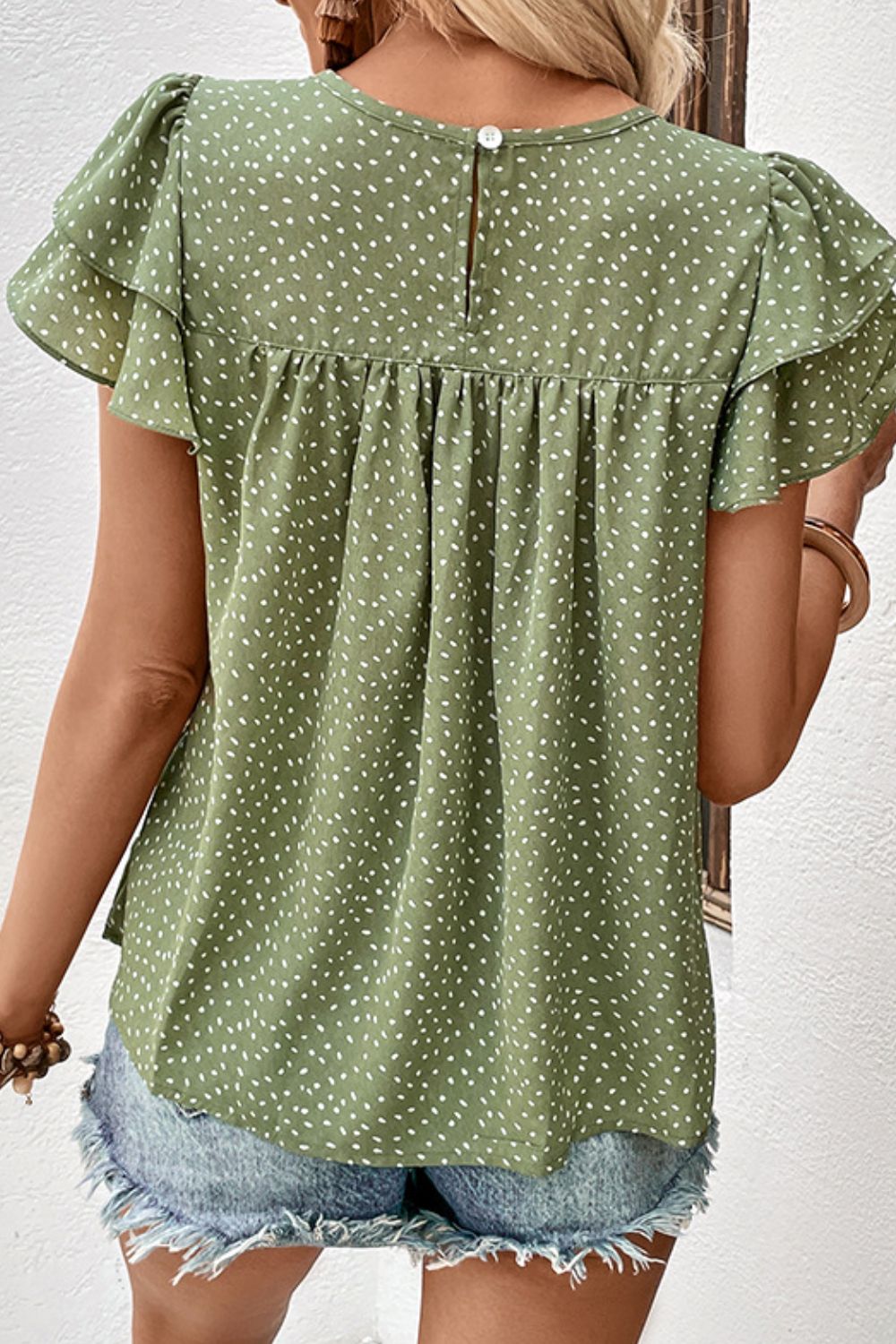 Printed Round Neck Puff Sleeve Top