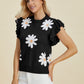 Ruffled Flower Round Neck Cap Sleeve Sweater