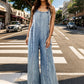 Adjustable Strap Wide Leg Denim Overalls